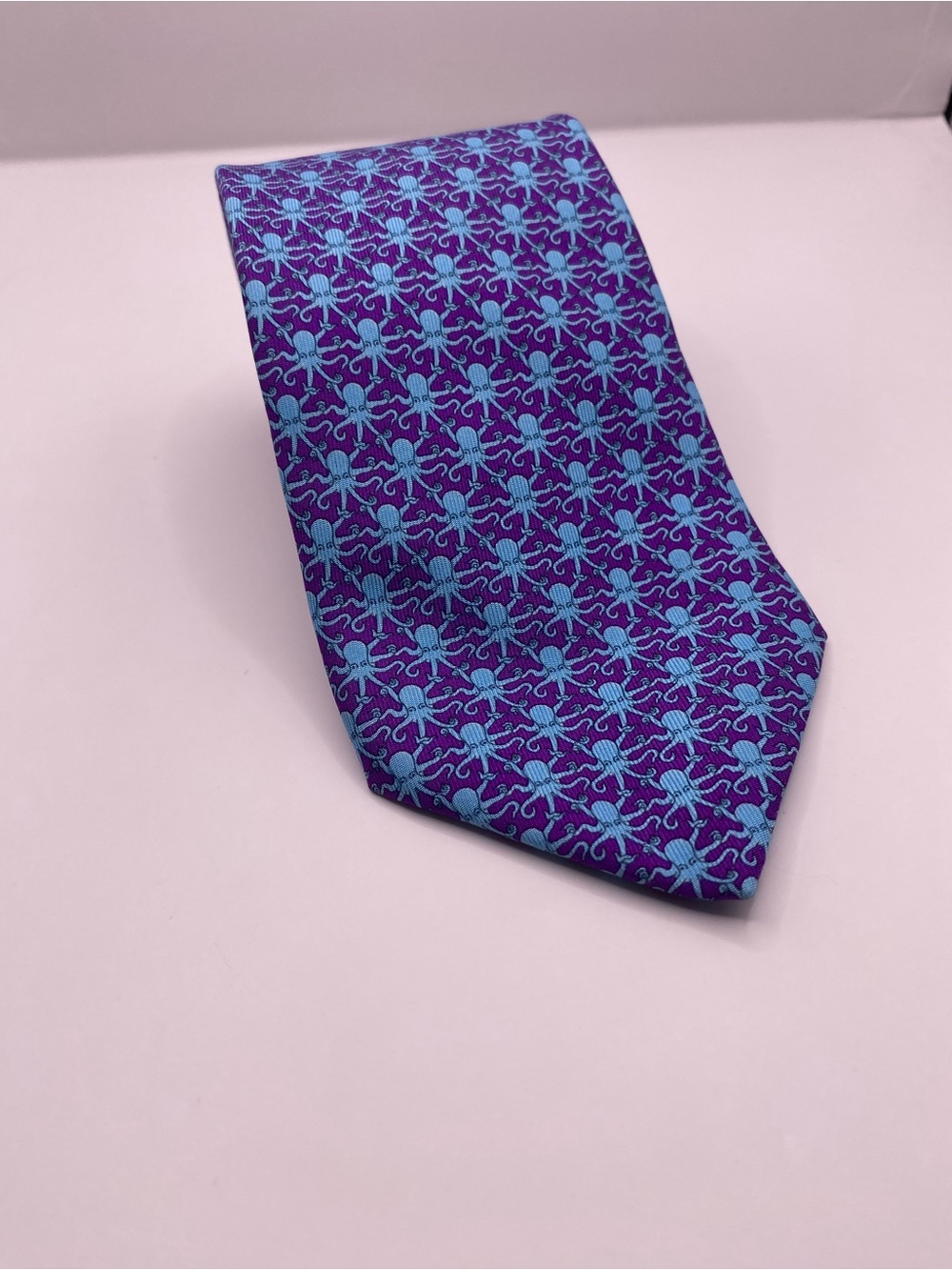 Thomas Pink Purple Tie with Light Blue Octopus Pattern